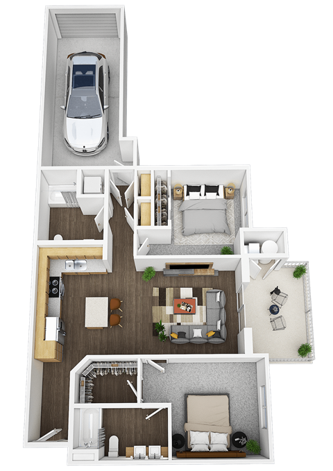 Floor plan for 2 beds, 2 baths, 1119 sqft